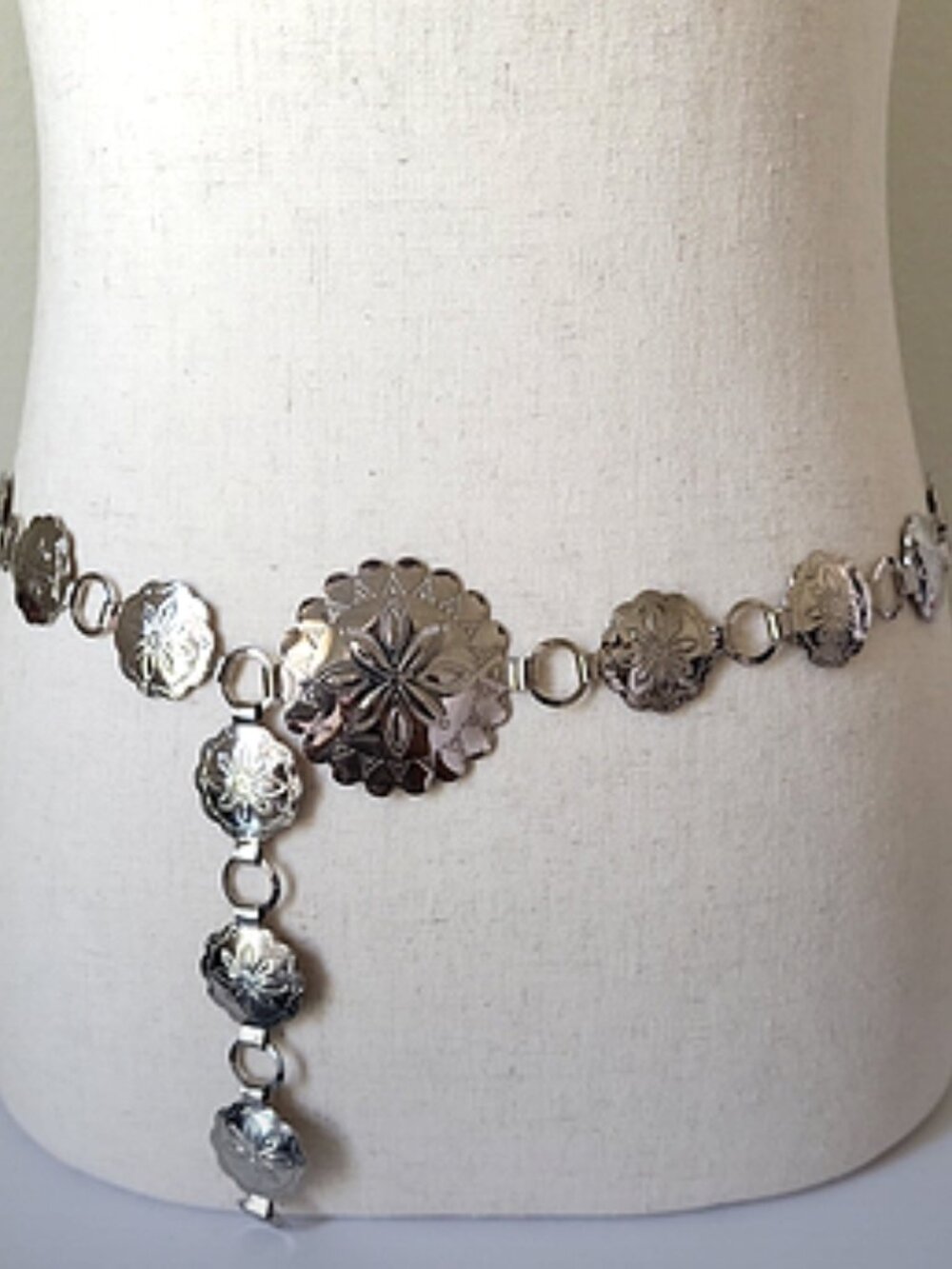 Women's Western Silver Tone Belt Floral Concho Waist Chain Belt - 36"